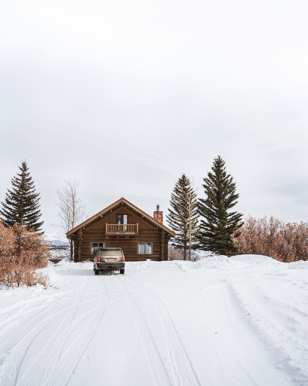 brown wooden house on snow covered ground